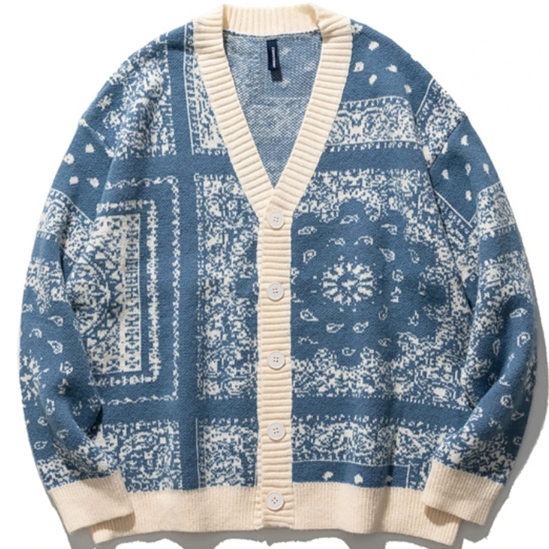 

Japanese Style Cardigan Men Sweater 2021 Winter Classic Cashew Flowers Sweaters Coat Fashion Loose Harajuku Knitted Outerwear