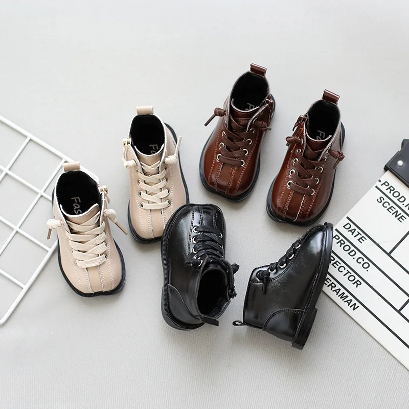 

Ботинки детские кожаные однотонные на мягкой подошве, с молнией сбоку