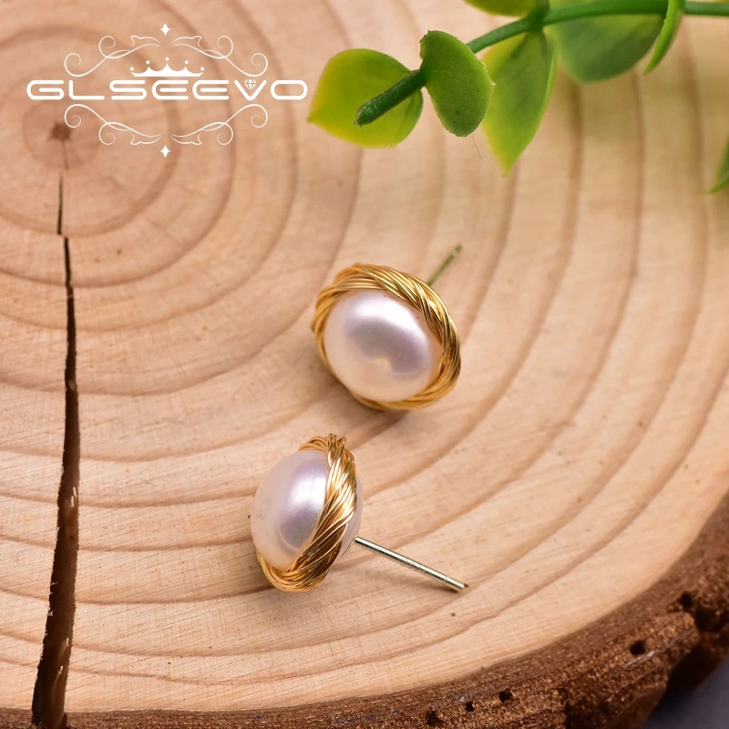 Женские серьги-гвоздики из серебра 925 пробы с пресноводным барочным жемчугом |