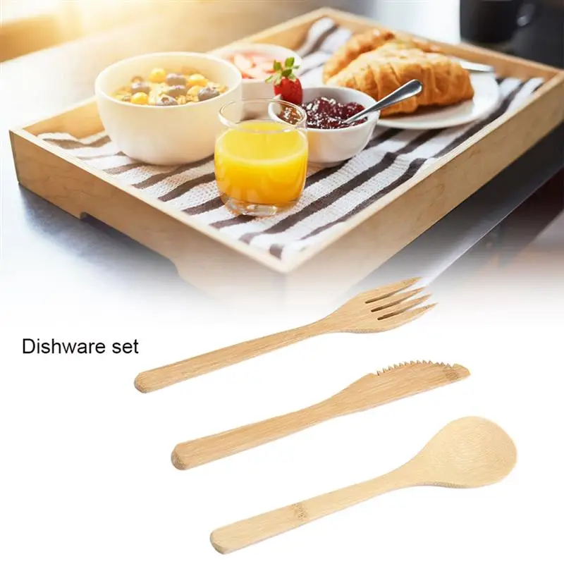 

3 Pcs Wooden Spoons Fork Knife Sets Japanese Style Tea Sugar Mixing Spoon Fruit Fork Kitchen Dinnerware Sets Accessories