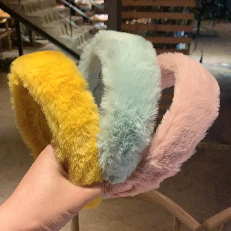 

1PC Fashion Wide-brimmed Plush Headband Wash Face For Women Lady Solid Color Wide Plastic Hair Hoop Bezel Hair Bands Accessories