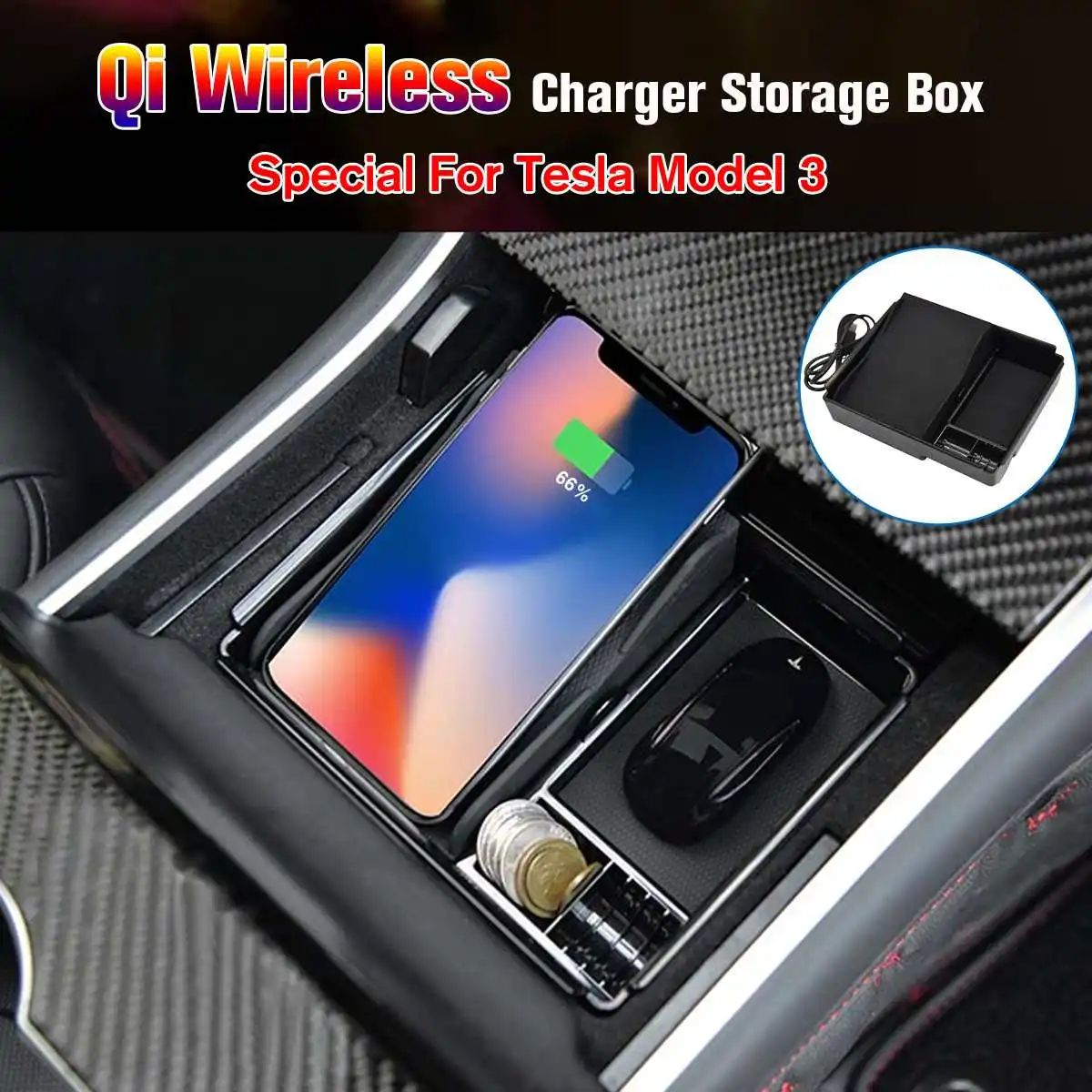 

Автомобильное беспроводное зарядное устройство Qi для телефона, лоток, контейнер для хранения, автомобильный органайзер, аксессуары для инт...