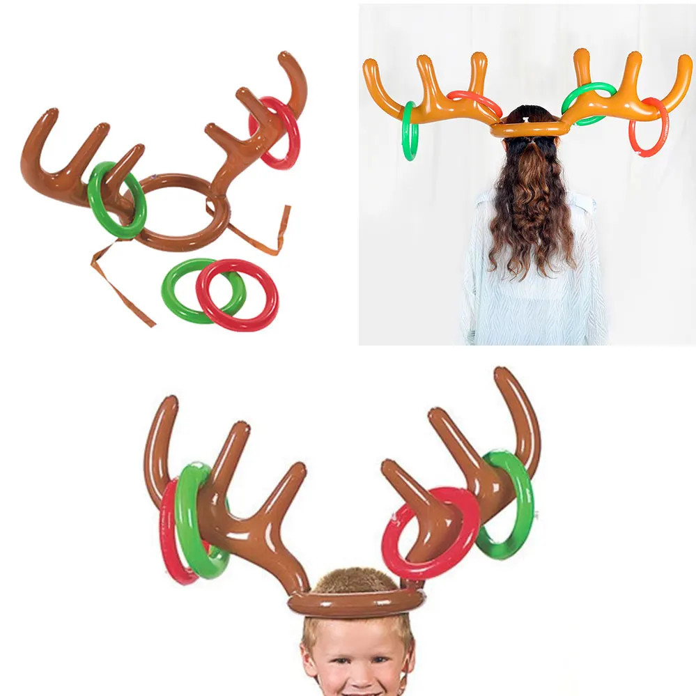 Надувной Санта Забавный оленьи рога кольцо для шляпы Toss Рождество праздник