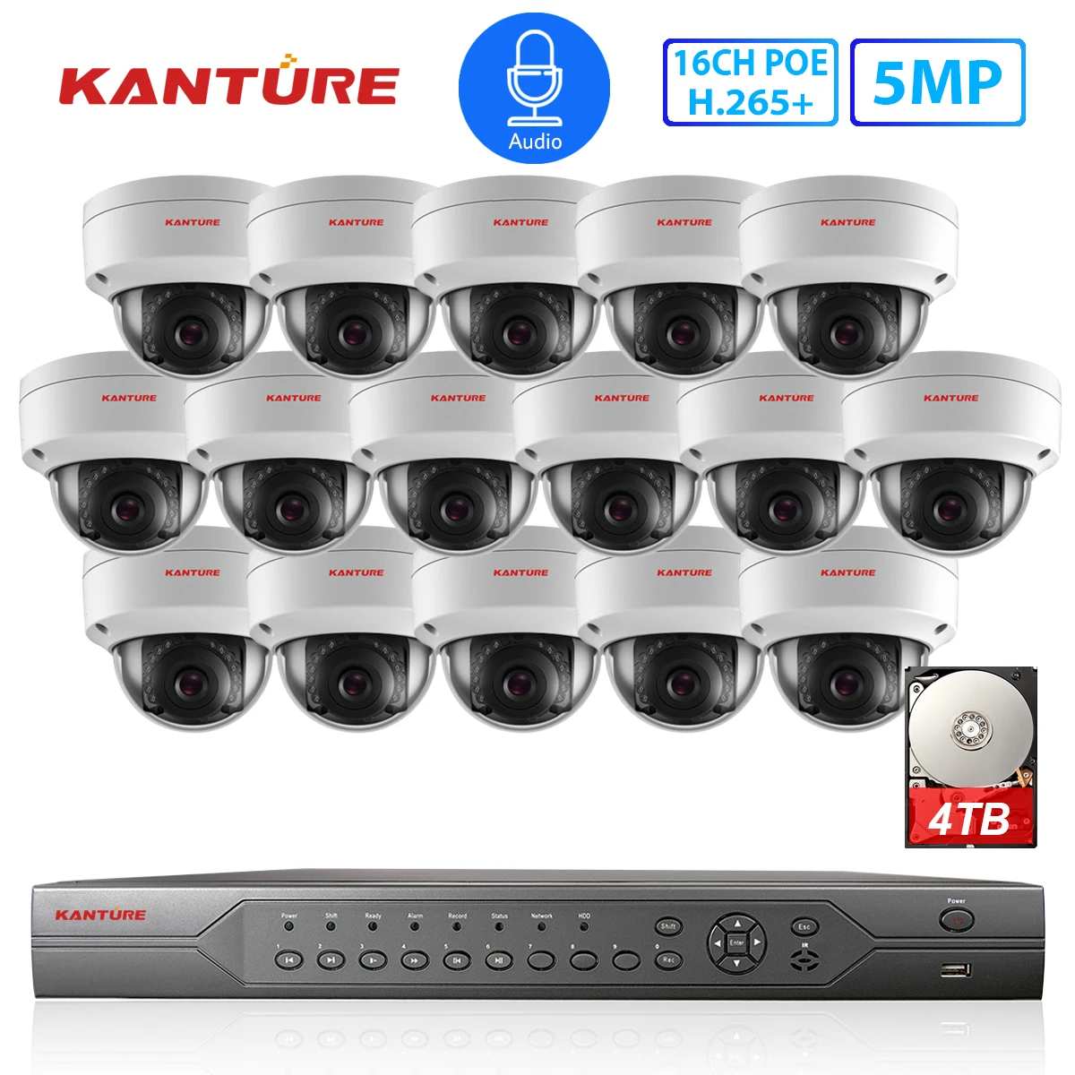 Система видеонаблюдения KANTURE H.265 + 16 каналов 5 Мп 2 МП POE NVR IP камера ИК Ночное