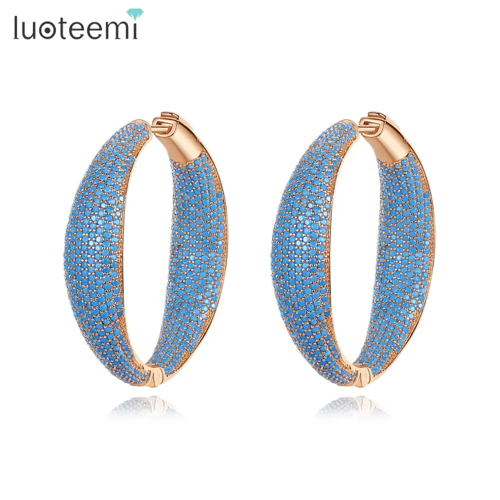 LUOTEEMI, роскошный дизайн, большие круглые серьги-кольца для сексуальных женщин с микро кубическим цирконием, модные ювелирные изделия, манжеты для ушей