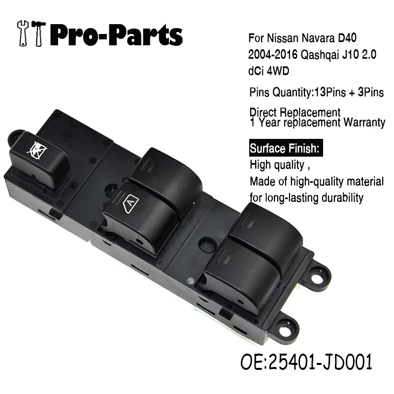 25401-JD001 New Master Electric Power Window Control Switch For Nissan Navara D40 2004-2016 Qashqai J10 2.0 dCi 4WD 25401JD001 | Автомобили