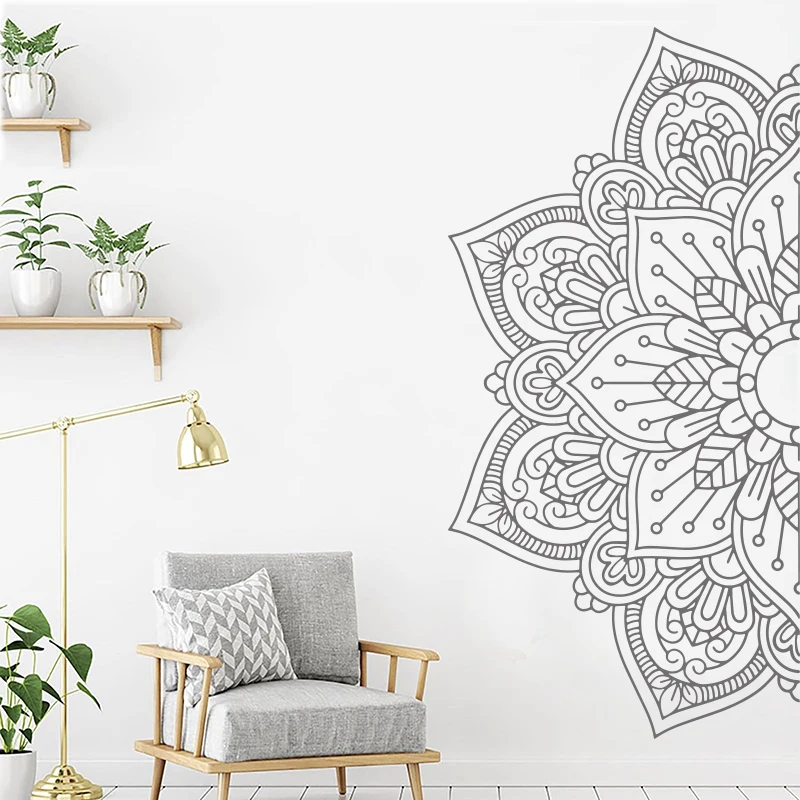 

Half Mandala Headboard Wall Decal Lotus Flower Mandala Zen Decor Decals Vinyl Bedroom Yoga Sticker Bohemian Style MT19