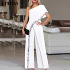 Женские комбинезоны с широкими штанинами VONDA 2021, модные повседневные свободные однотонные пикантные комбинезоны с одним плечом, офисные комбинезоны, женский комбинезон