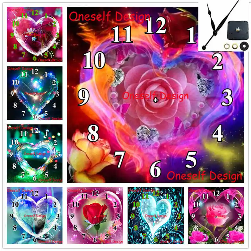 

Алмазная картина с механическими часами, алмазная вышивка 5d «сделай сам» с сердцем, полная любовь, мозаика из страз, наклейки на стену