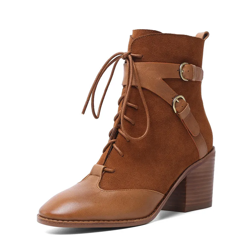 

MEMUNIA 2020 new arrival genuine leather ankle boots for women zip buckle high heels boots dress shoes ladies office shoes