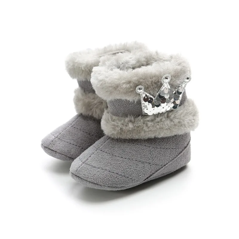 Gray C Осень-зима Новинка для маленьких мальчиков и девочек из хлопка; теплые однотонные сапоги разнообразную продукцию отличающуюся стилем и модные зимние ботинки на меху высокое качество первая обувь для ходьбы, ботинки - Цвет: Gray C