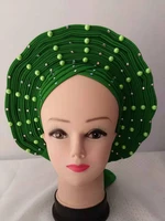 green color aso oke headtie with beads aso oke nigerian headtie aso ebi african gele auto gele african headtie good quality sew