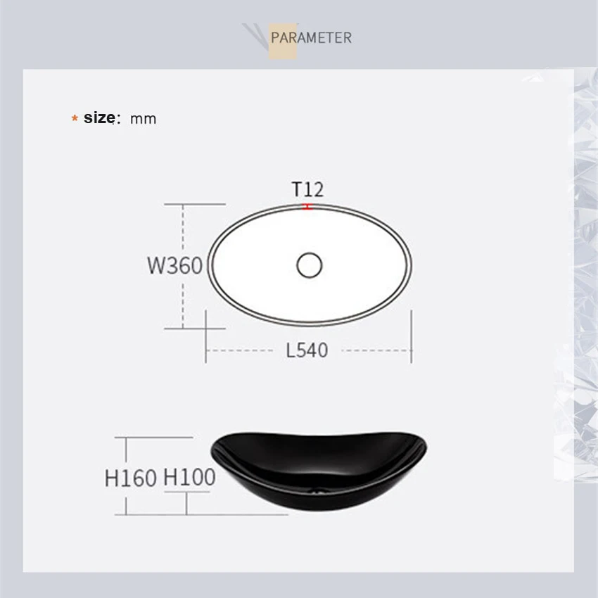 Смеситель для умывальника из черного закаленного стекла набор латуни Овальный