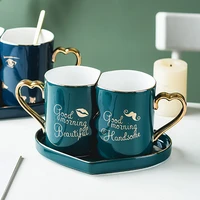 modern ceramic couple mugs and heart love shaped saucer gift for engagement wedding bridal coffee cup set drinkware breakfast
