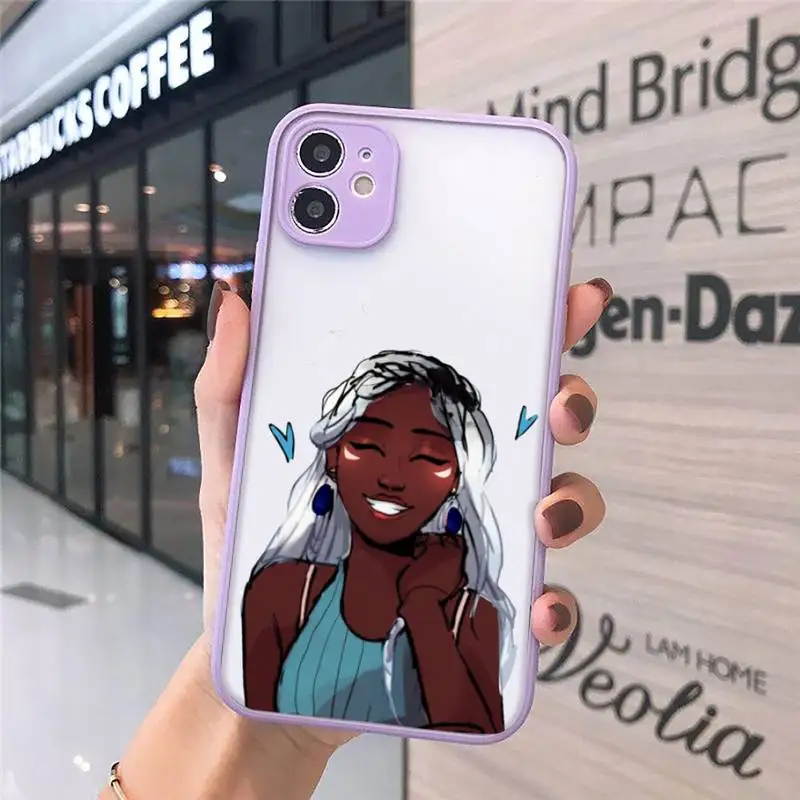 

Afro Girls Black Women Art Phone Cases Matte transparent For Purple iPhone 12 Mini 11 Pro XR XS Max 7 8 Plus X Back Cover