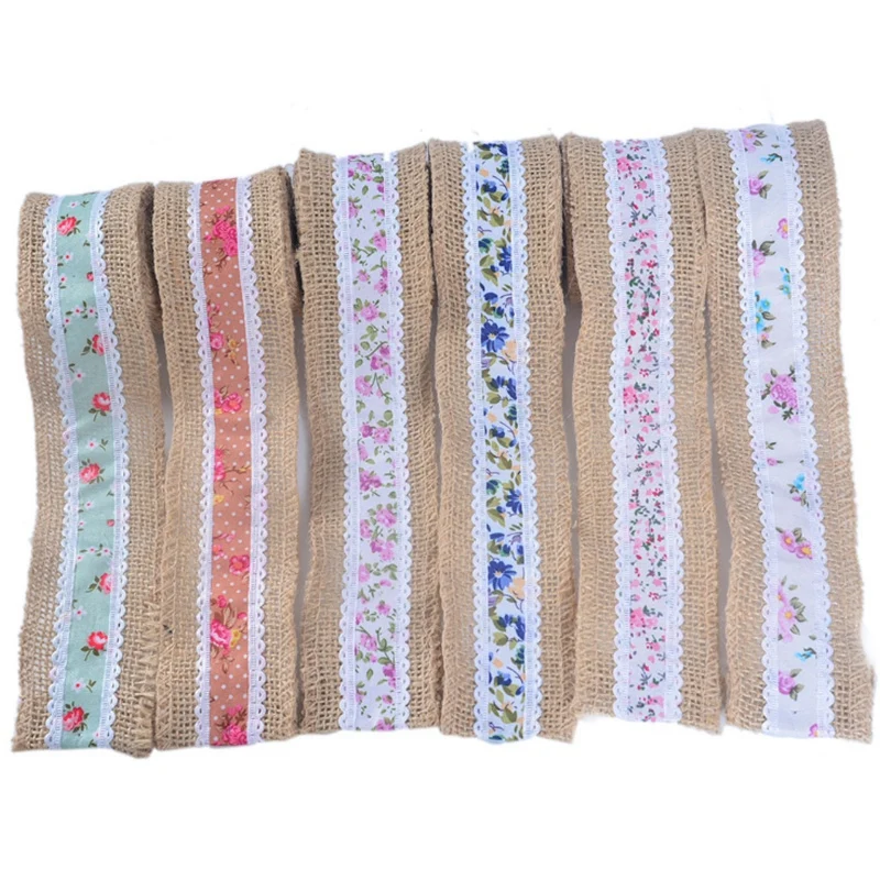 

12PCS Printed Satin Linen Roll Diy Christmas Wedding Craft Lace Ribbon Lace Decoration Hemp Rope