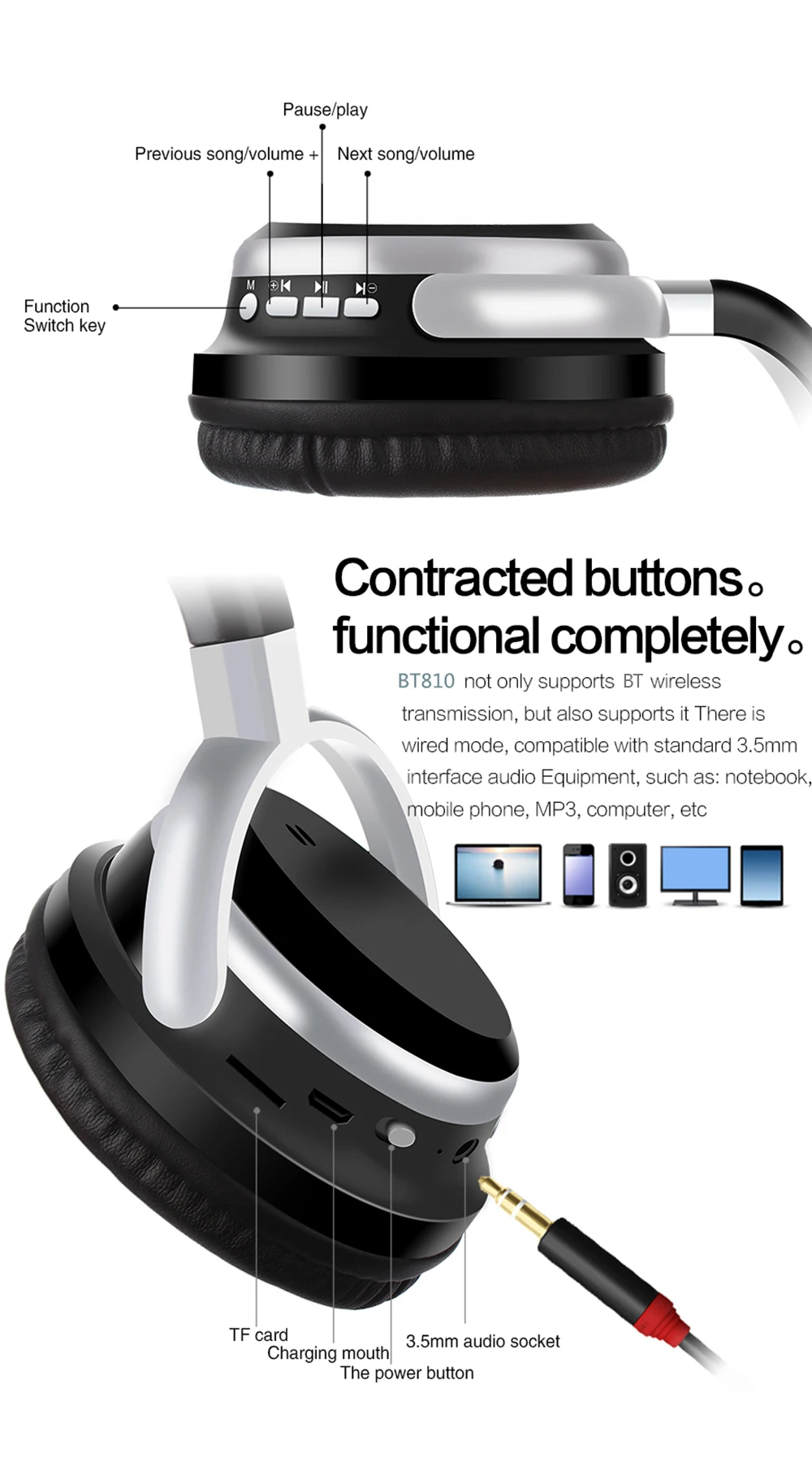 Беспроводные наушники BT810 Bluetooth 4 2 складная гарнитура с глубокими басами стерео
