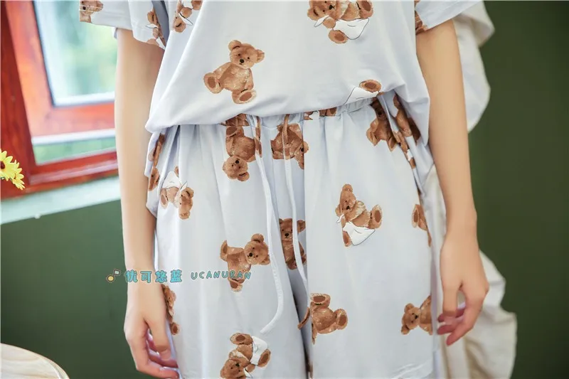 

Japan two-piece cotton Gelato short-sleeved pajamas Ladies Comfortable Homewear Modal Printed Pajama Set sleepwear Soft pajamas