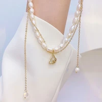 juwang double layer long water droplets necklaces natural pearl shell exquisite necklace 2021 trendy for women anniversary gift