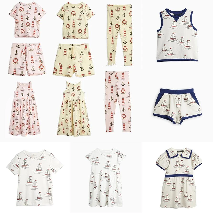 

2021 New Summer Kids T-shirts Mini Brand Girls Boys Sailboat Pattern Pullover Baby Children Cotton Fashion Outfits Clothes Tops
