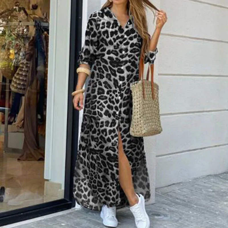 

Elegant Women Long Sleeve Shirt Dress Spring Autumn Floral Print Long Dresses Ladies Turn-down Collar Party Dresses Vestidos