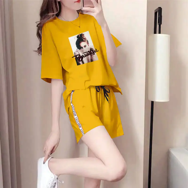 Женский спортивный костюм из двух предметов летний женский с коротким рукавом +