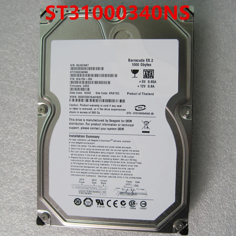 

Оригинальный Новый HDD для Seagate 1 ТБ 3,5 дюйма SATA 6 ГБ/сек. 64 Мб 7200 об/мин для внутреннего HDD для сервера HDD для ST31000340NS ST31000340AS
