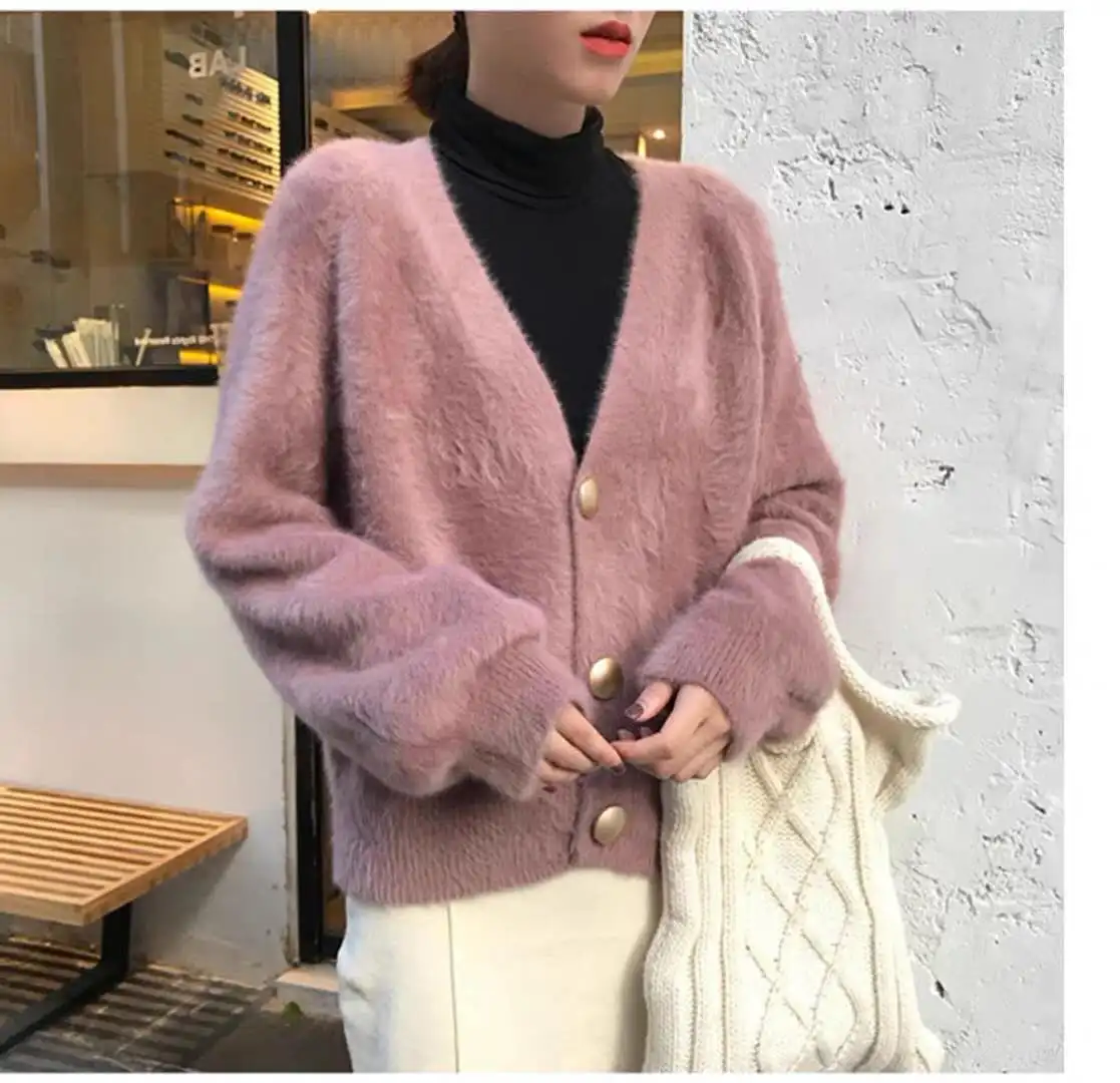 

Lazy Style Mink Fleece Cardigan Sweater Coat Korean Style Luxury Cardigan Batwing Sleeve White Knit Cardigans Sweater