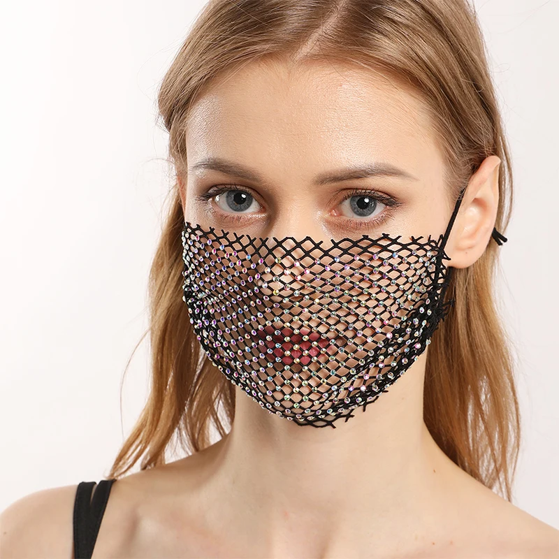 

12 Colors Luxury Shiny Hollow Mesh Mouth Cover Mask Unisex Breathable Party Performence Face Jewelry Decoration