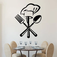 wall sticker for kitchen restaurant decor creative cutlery knife fork chef hat mural decals wallpaper home decor stickers hy851