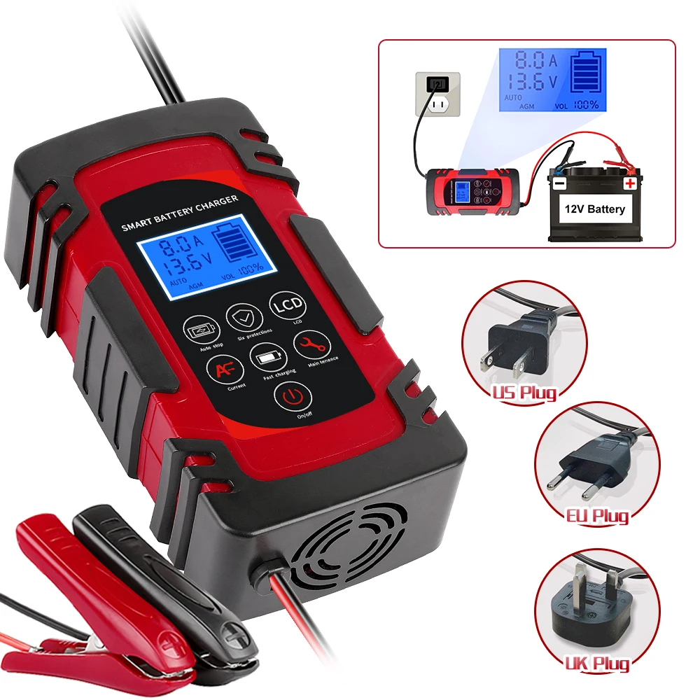 

Smart Fast Car Battery Charger 4A 6A 8A 12V 24V Accumulator Motorcycles Trucks Lead-acid Storage Battery Charge Auto Accessories