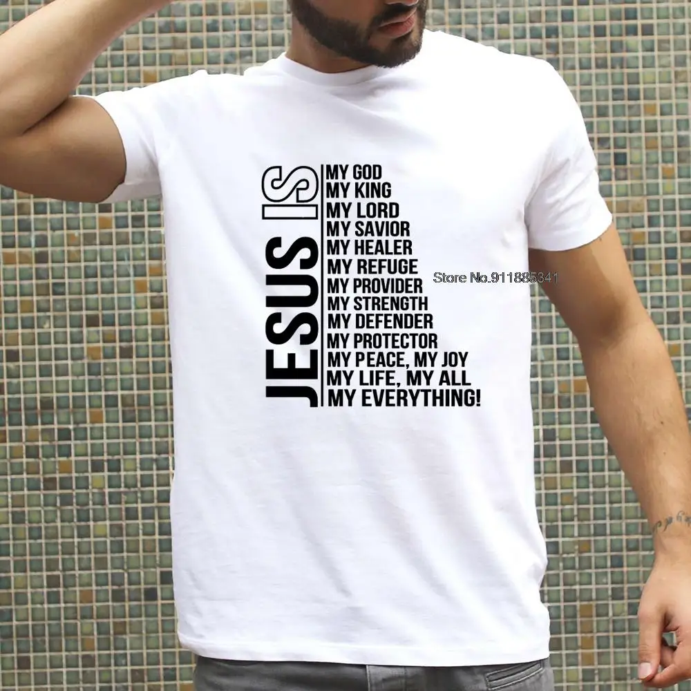 

Jesus Is My God King Everything Men's Harajuku T Shirt Christian Religious Streetwear Short Sleeve Casual T-shirt Male Tees Tops