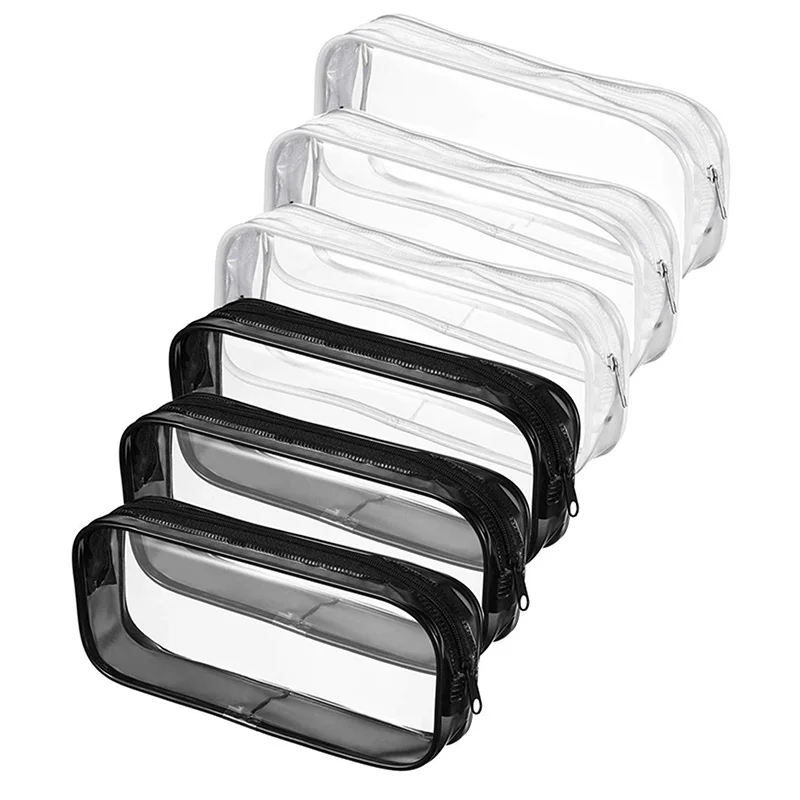 

6 Pieces Clear PVC Pen Pencil Case with Zipper, for School Office Stationery, Portable Transparent Pencil Bag Makeup Pouch