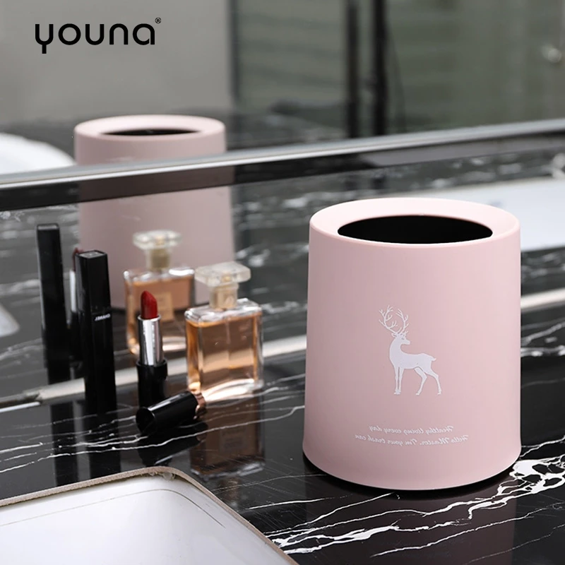 Desktop Trash Can Simple Solid Color Rubbish Beautiful Pattern Decoration for Dressing Table Desk Bedroom Durable Bin | Дом и сад