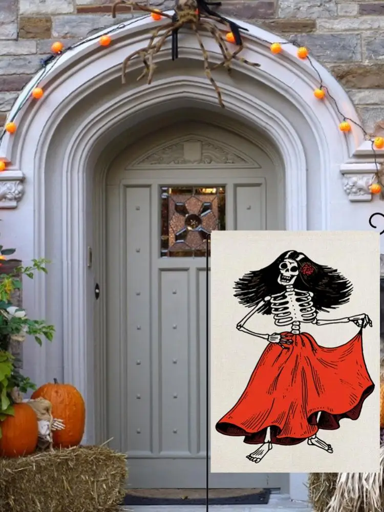 Декорация на Хэллоуин 2021: флаг для сада с изображением скелета человека, украшение для домашней вечеринки, принадлежности и аксессуары