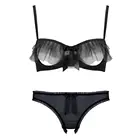 Комплект нижнего белья женский кружевной, прозрачное белье с оборками, комплект из 2 предметов: бюстгальтер и трусики