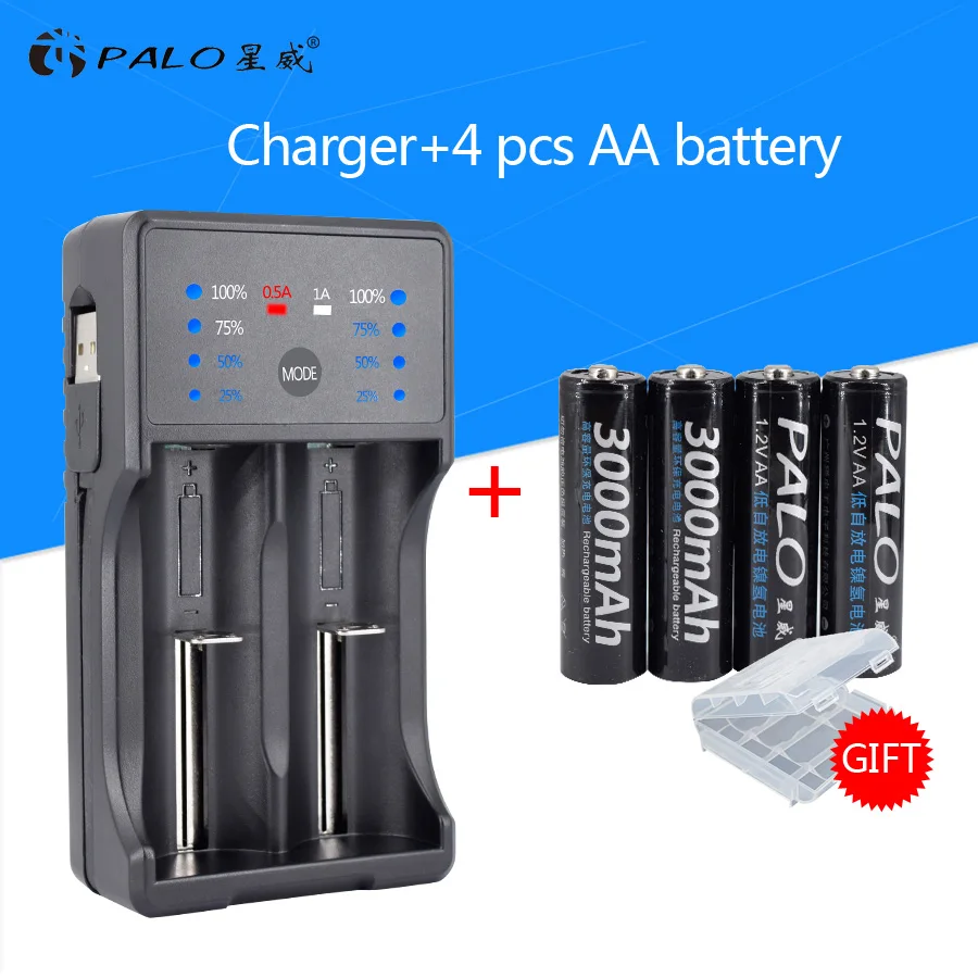 Charger 4pcs AA Умный светодиодный дисплей зарядное устройство USB зарядное устройство для Ni-MH Ni-CD AA AAA Li-ion 3,7 в 18650 аккумуляторная батарея+ 4 шт. AA батареи - Цвет: Charger 4pcs AA