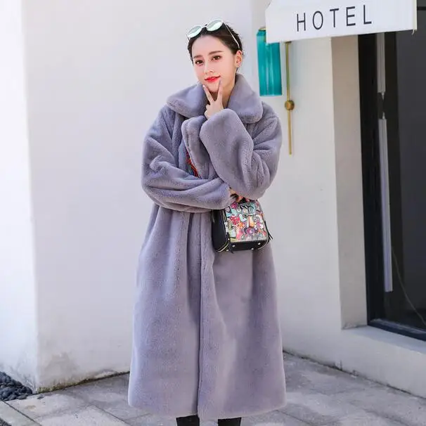 Пальто из искусственного меха кролика 2019 зимняя длинная норка меховое пальто для