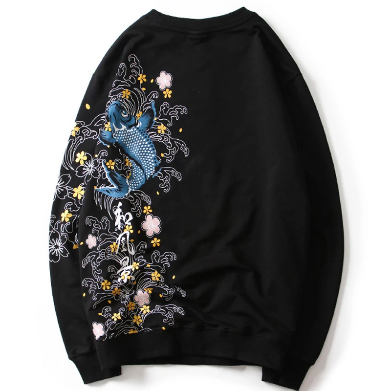 Новинка осени 2019 пуловер с вышивкой карпа Мужская футболка длинным рукавом