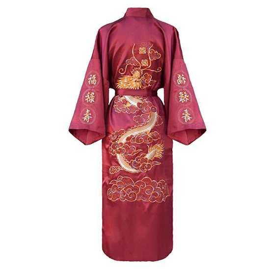 Black Embroidery Dragon Robes Traditional Male Sleepwear Lounge Nightwear Kimono Bathrobe Gown Homewear Nightgown Home Clothing