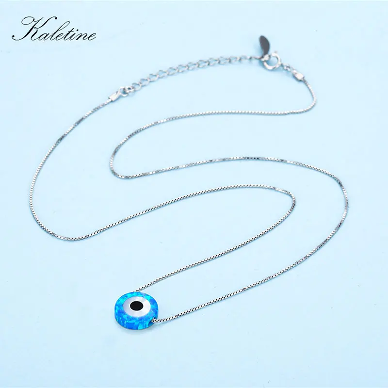 Synthetic Opal Hamsa Evil Eye Genuine 925 Sterling Silver Lucky Charm Pendant Necklace