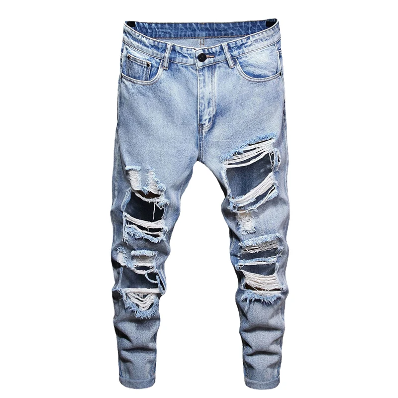 Для мужчин джинсовые брюки прямые мотоциклетные узкие для мальчиков