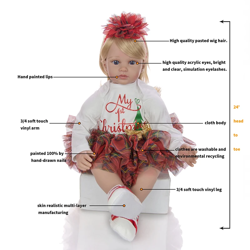 

24 Inch Reborn Baby Dolls Kids Toys for Girls 60cm Cotton Body Toddler Doll Bebe Reborn Girl Silicone Newborn Birthday Gifts