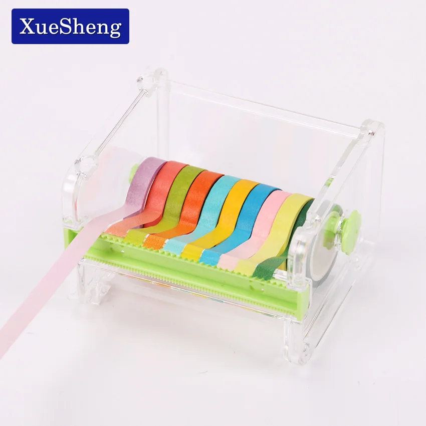 Cute Simple Creative Transparent Adhesive Tape Dispenser Office Desktop Paper Washi Tape Holder With Tape Cutter 1PC