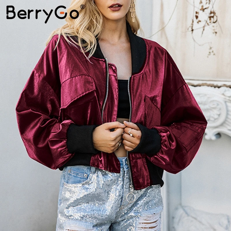 Женская бейсбольная куртка BerryGo Базовая с рукавом летучая мышь верхняя одежда на