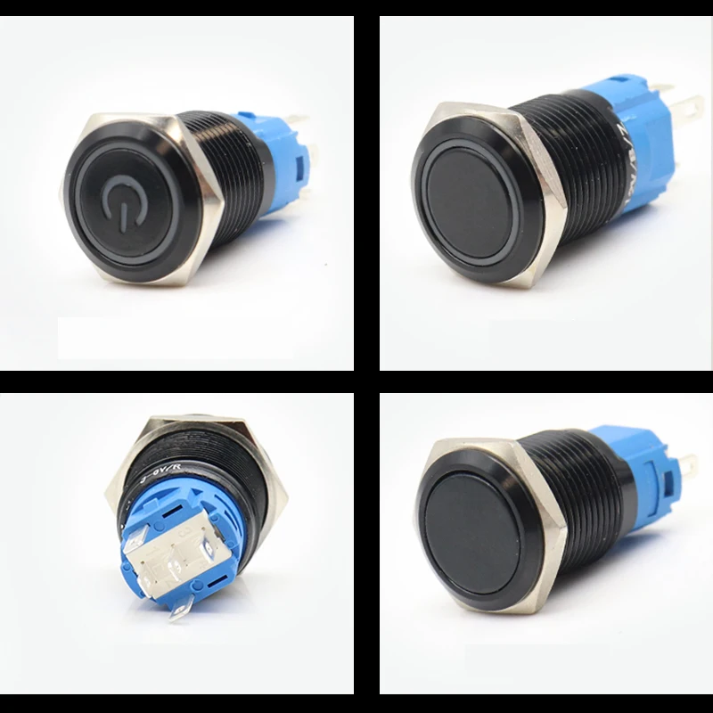 12/16/19/22mm Momentary Reset Latching Lock Black Shell Metal Push Button Switch Waterproof LED Light Flat Round 6V 12V 220V |