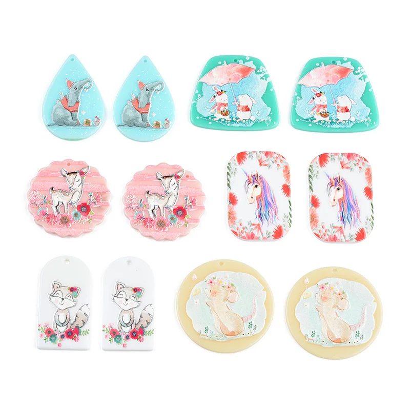 

50PCS Colorful Unicorn Fox Mouse Accessories Hand Made Earrings Making Connectors DIY Pendant Jewelry Findings Components Charms