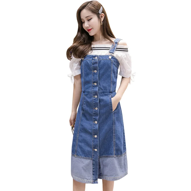 Женское джинсовое платье новинка 2020 однобортное без рукавов в Корейском стиле