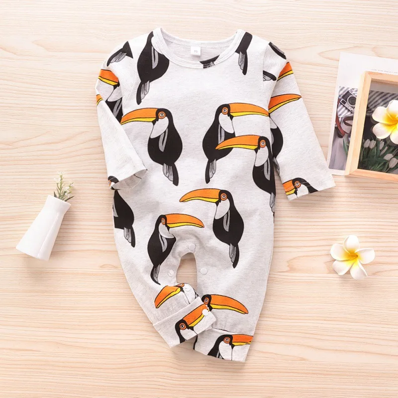 

Infant Autumn Jumpsuit Baby Boys Girls Cartoon Birds Print Rompers Toddler Kids Long Sleeve Jumpsuit