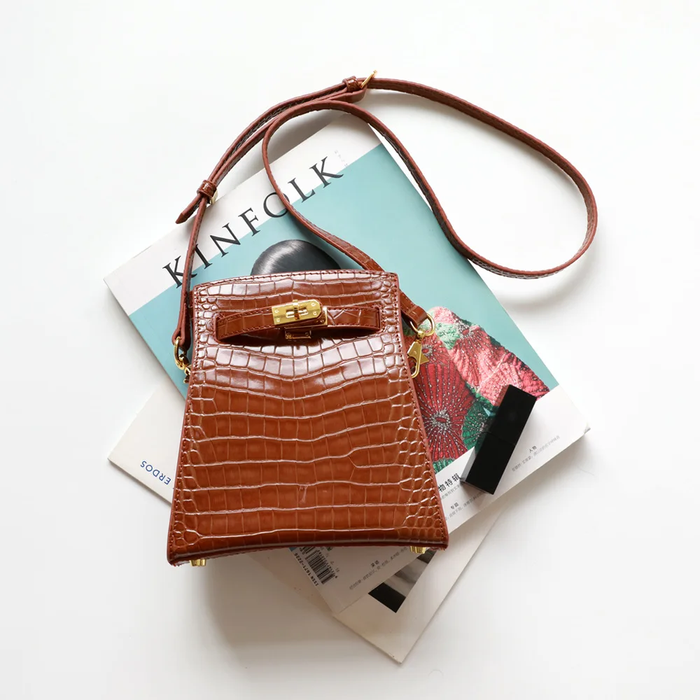 Винтажные Сумки из натуральной кожи с крокодиловым узором мини сумки через плечо